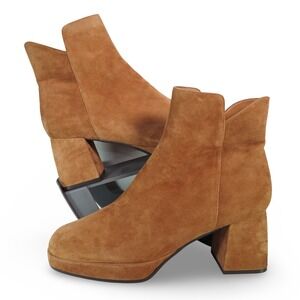 VANELi Valse Suede Block Heel Ankle Boots Women 10M Brown Platform Square Toe